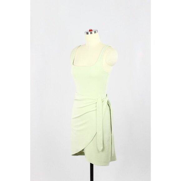 Aritzia WILFRED Saturn Silver Sage Green Jersey Square Neck Wrap Dress, Size S - Picture 4 of 16